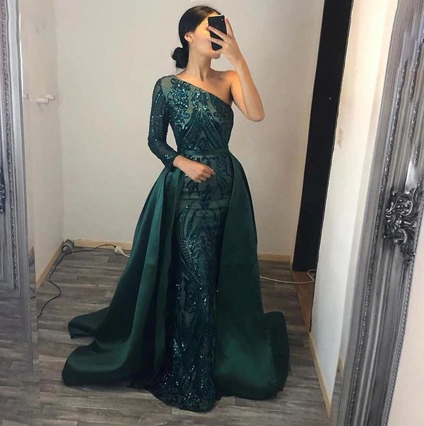 emerald green prom dress 2022 Glitter Emerald Appliques Off-the-Shoulder A-Line Long Prom Dress Emerald / 00