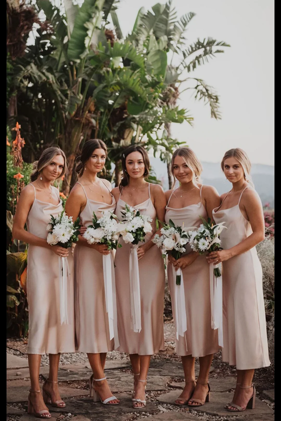 Champagne Bridesmaid Dress With Pink Flowers — free download