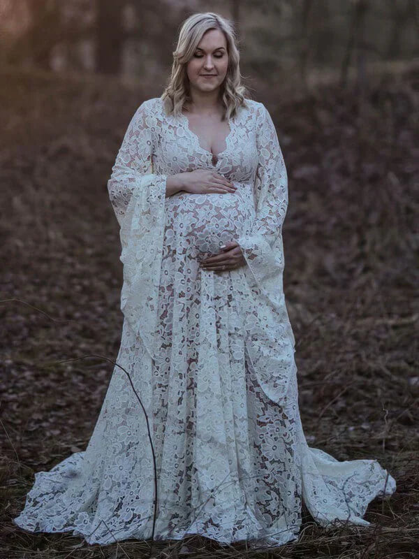Women's Maternity Photo Dress - Off Shoulder Chiffon Gown For Baby Shower, Mint Green