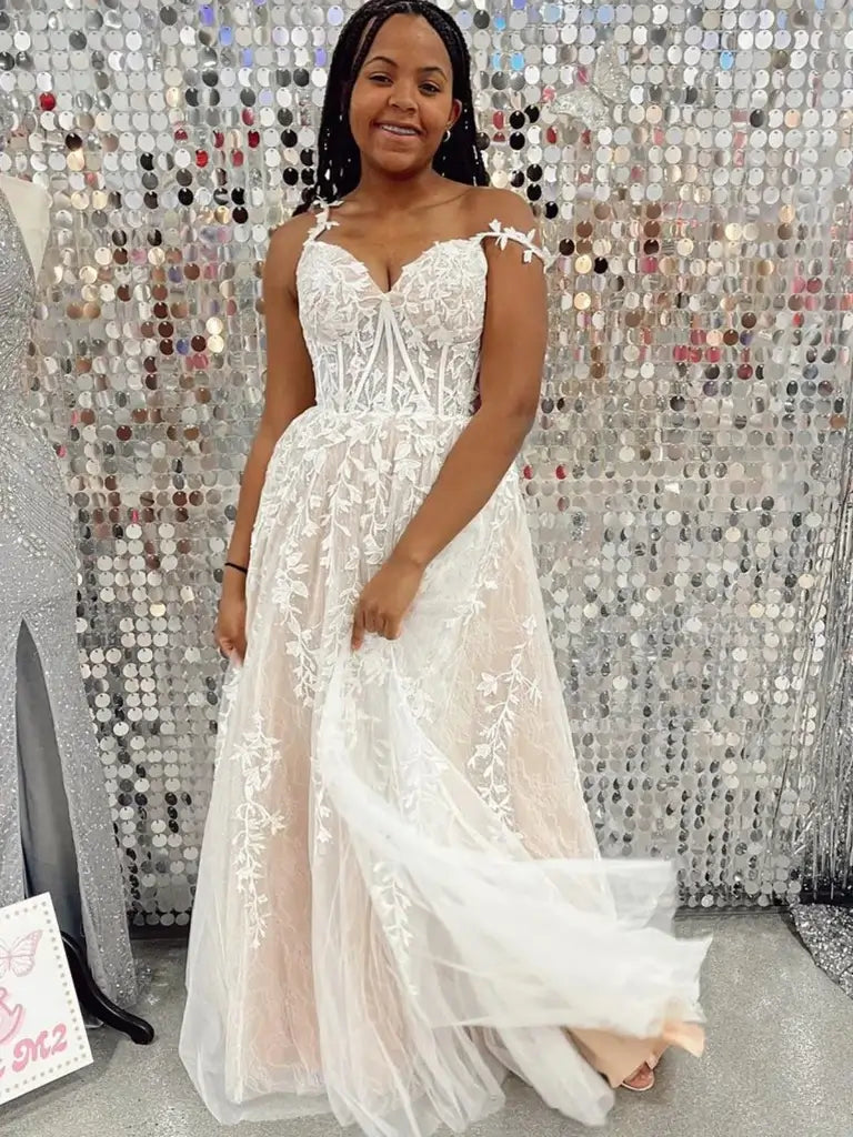 2025 Champagne Prom Dresses Long Lace Formal Evening Dresses A Line Champagne / US4 2025 Champagne Prom Dresses Long Lace Formal Evening Dresses A Line Champagne / US4