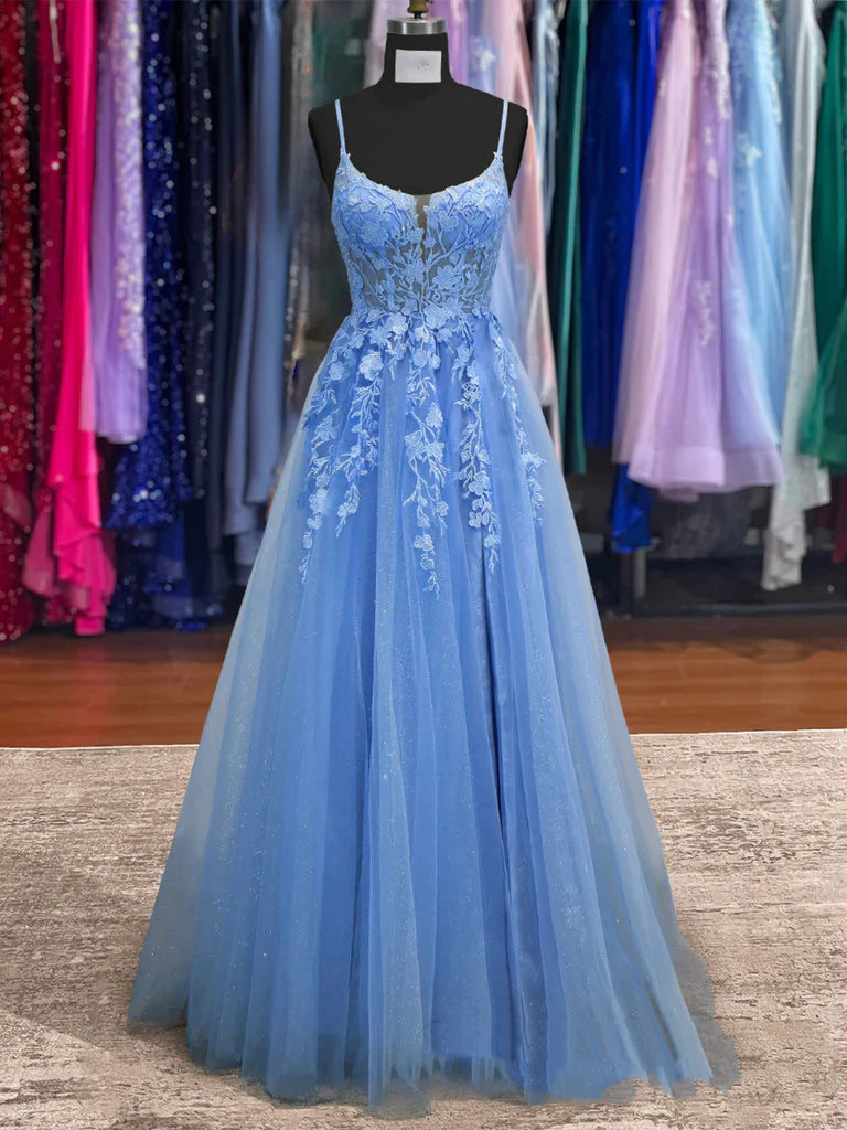 2025 Lace Blue Prom Dresses V Neck Long Formal Dresses Open Back MyChicDress 2025 Lace Blue Prom Dresses V Neck Long Formal Dresses Open Back MyChicDress