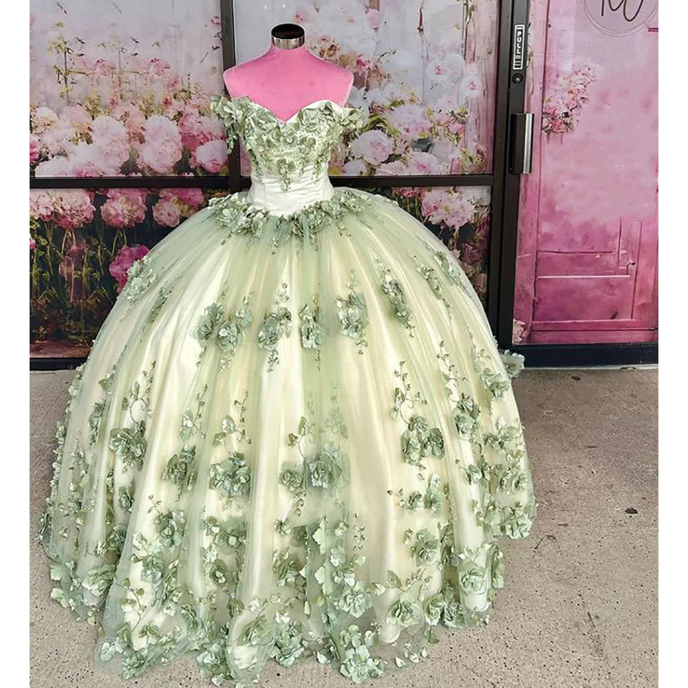 New Sage Green Quinceanera Dress Plus Size 3D Flowers Pearls Lilac / US8 New Sage Green Quinceanera Dress Plus Size 3D Flowers Pearls Lilac / US8
