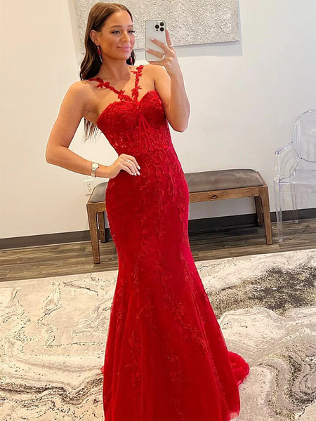 2025 Red Lace Prom Dresses Mermaid Sleeveless Formal Evening Dresses UK Pink / US8 2025 Red Lace Prom Dresses Mermaid Sleeveless Formal Evening Dresses UK Pink / US8