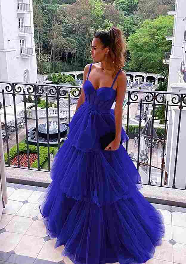 Royal Blue Evening Formal Dresses Layered Tulle Long Prom Dresses A-Li