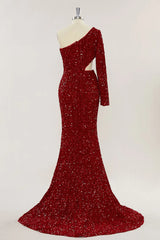 2024 One shoulder Sequins Burgundy Prom Dress Long Evening Dress uk