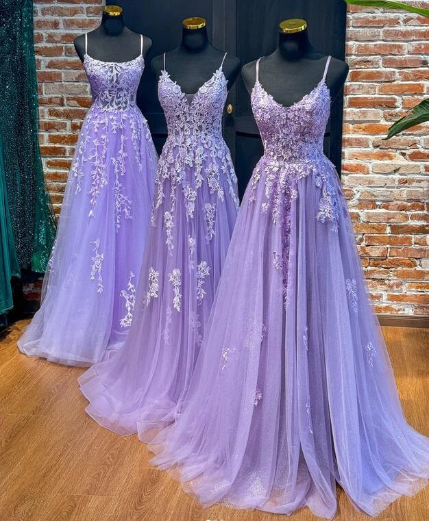 2025 Straps Violet Purple Prom Dresses Lace Tulle Long A-line Dress Custom Color / B / US6 2025 Straps Violet Purple Prom Dresses Lace Tulle Long A-line Dress Custom Color / B / US6