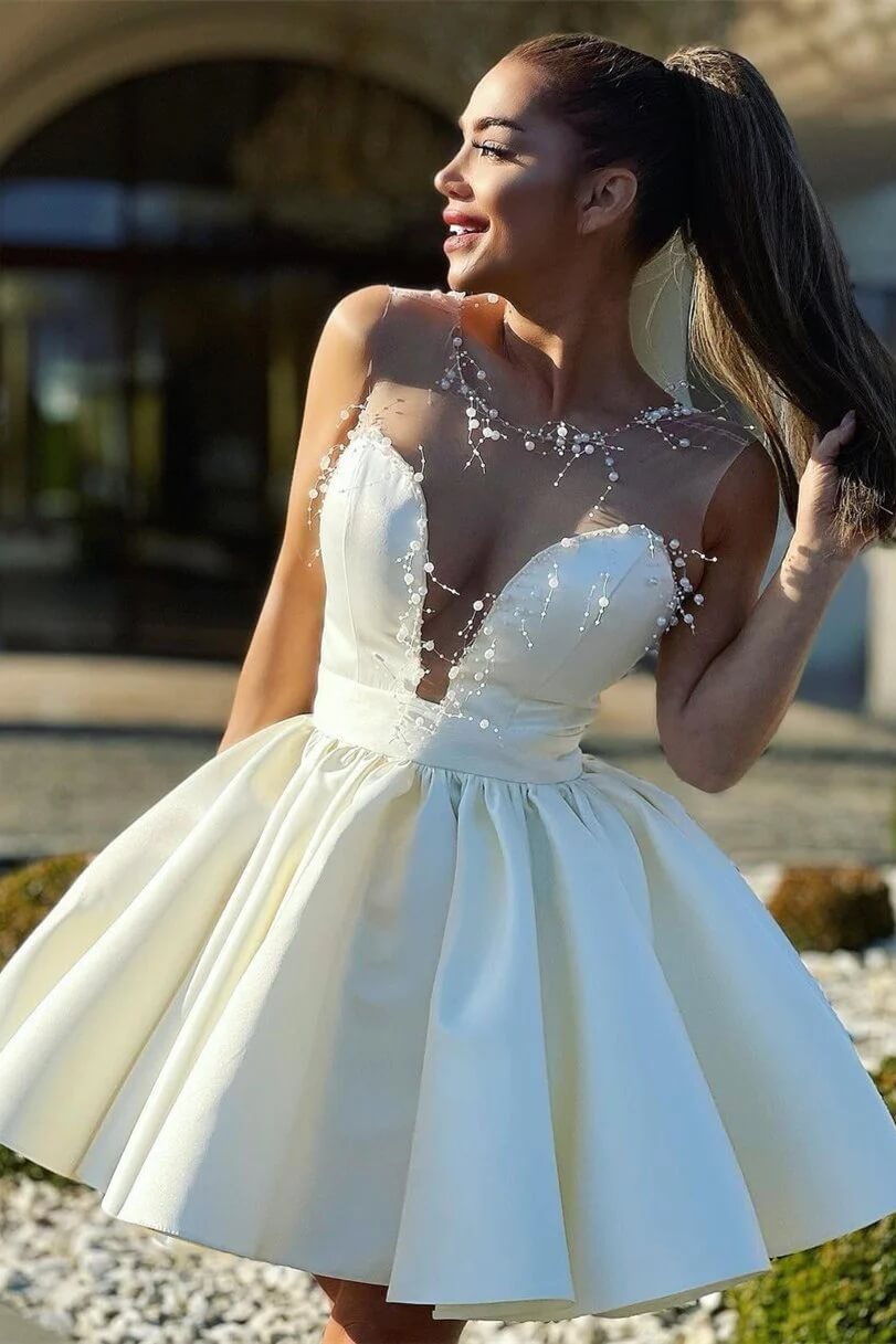 A-Line Ivory Short 2025 Homecoming Dress Pearls Illusion Hoco Dresses US6 / Same As Picture A-Line Ivory Short 2025 Homecoming Dress Pearls Illusion Hoco Dresses US6 / Same As Picture