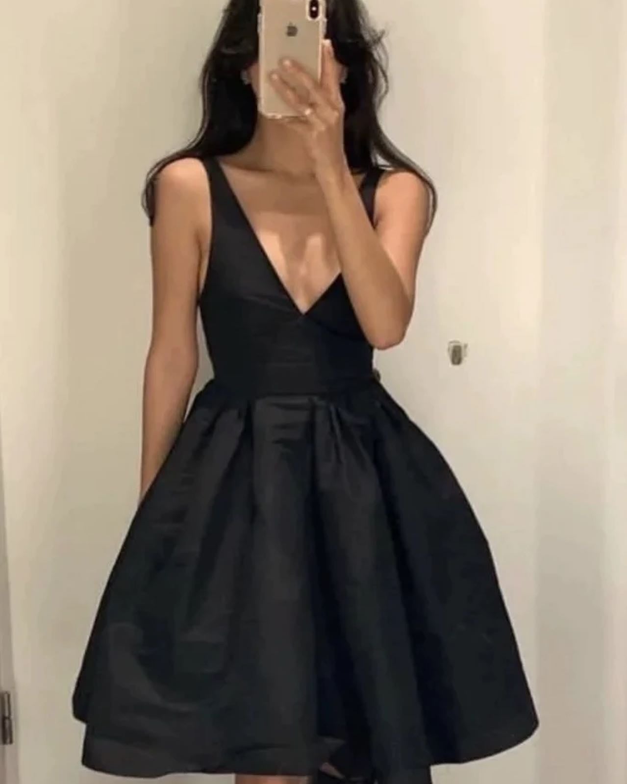A Line 2025 Short Satin Little Black Homecoming Dress V Neck MyChicDress A Line 2025 Short Satin Little Black Homecoming Dress V Neck MyChicDress