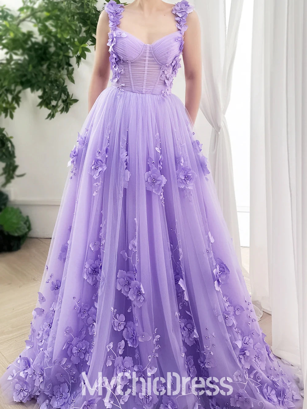 A Line Tulle Floral Lilac Prom Dresses Near Me Straps Sleeveless MyChicDress A Line Tulle Floral Lilac Prom Dresses Near Me Straps Sleeveless MyChicDress