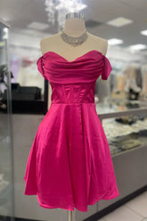 A-Line Hot Pink Homecoming Dresses Short Pleated Sweetheart Party Dress - MyChicDress