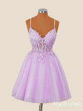 A-Line Short Lilac Homecoming Dress Straps with Appliques - MyChicDress