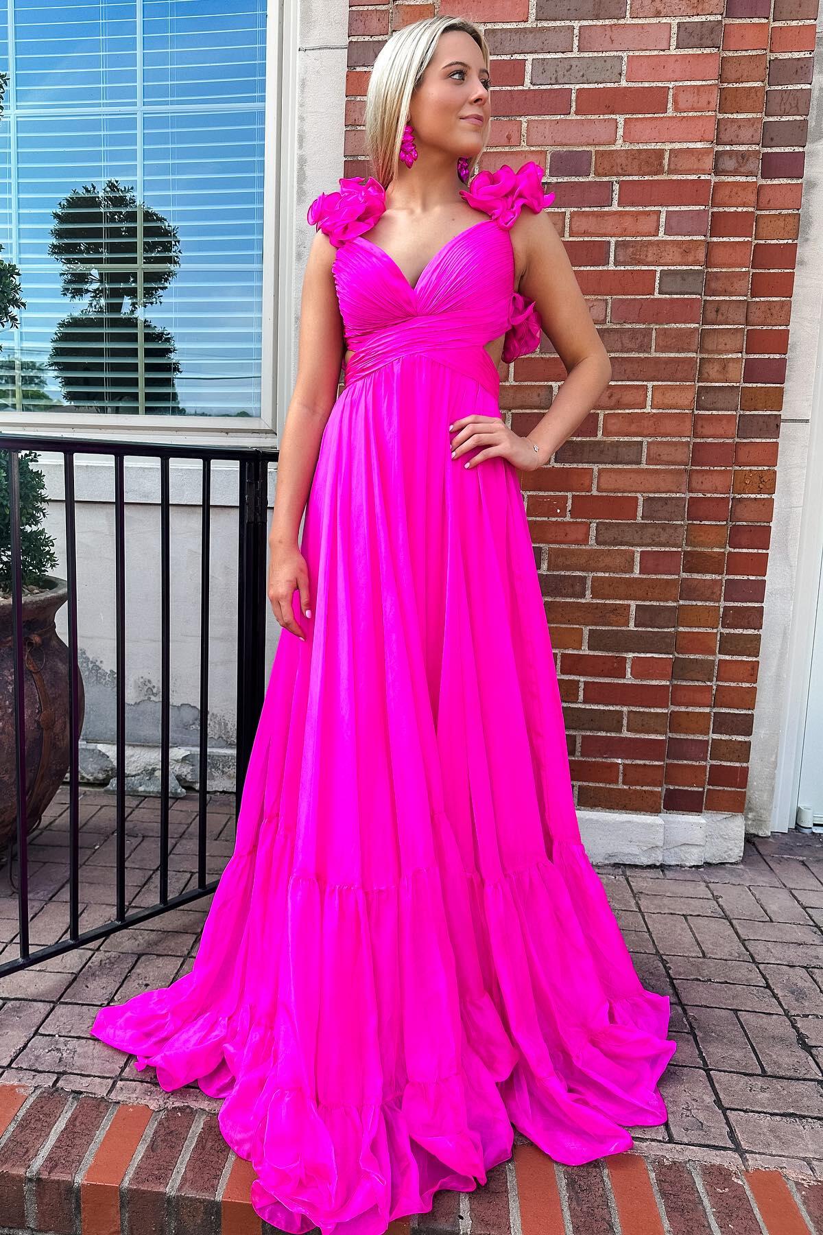 A-line Beach Fuchsia Evening Dress Sexy with Ruffles MyChicDress A-line Beach Fuchsia Evening Dress Sexy with Ruffles MyChicDress