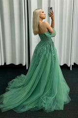 A-line Floral Sage Green Formal Dress Embroidery Strapless