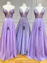 A-line Long Lace Purple Prom Dress V-neck Lilac Party Dresses - MyChicDress