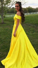 A-line Yellow Evening Dresses UK Simple Off-the-shoulder Long Prom Dresses
