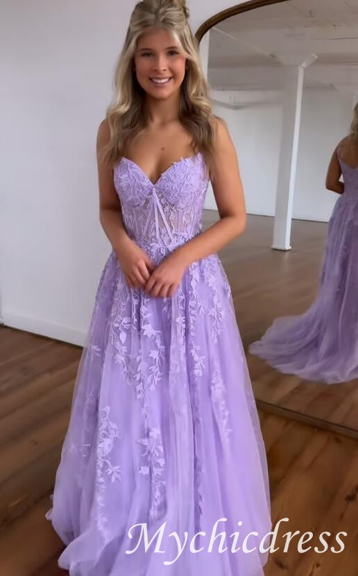 A Line 2025 Lace Violet purple Prom Dresses Lilac Long Formal Dress – MyChicDress
