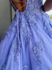 A Line 2024 Lace Blue Long Prom Dresses Straps with Pockets