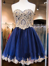 A Line Short Blue Homecoming Dress Lace Graduation Dress with Beaded - MyChicDress