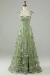 A line Corset Sage Green Long Formal Dresses 3D Butterflies - MyChicDress
