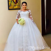 African Ball Gown Long Sleeves Plus Size Lace Wedding Dresses Jewel - MyChicDress