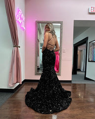 Black Velvet Sequins Prom Dresses 2024 Mermaid V Neck Formal Dress Long