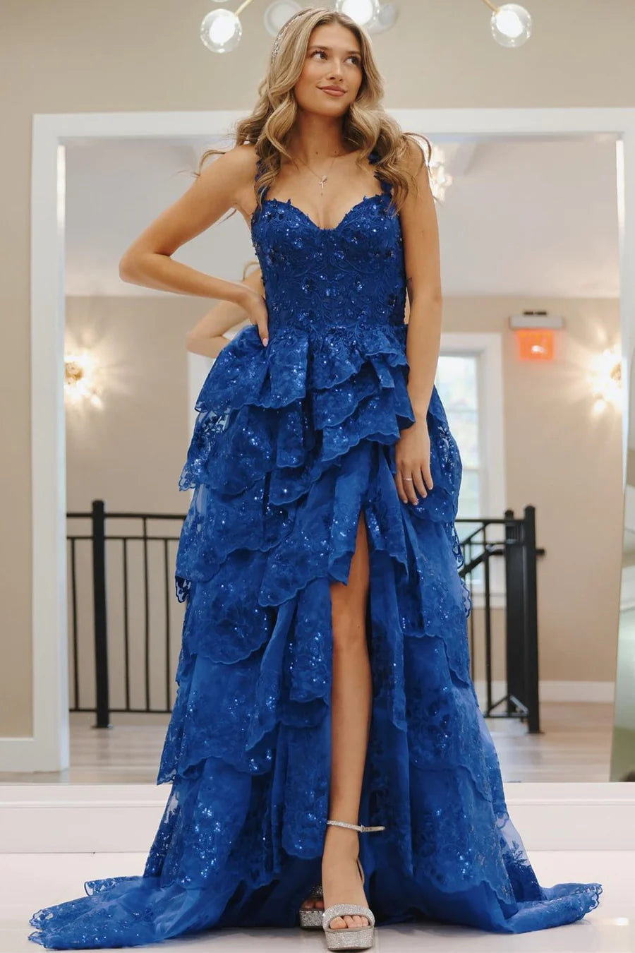 Prom Dress Cocktail Dress With Ruffles Blue Ruffle Tiered Prom