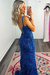 2024 Blue Sequins Evening Gown Long Prom Dresses Sweetheart with Slit