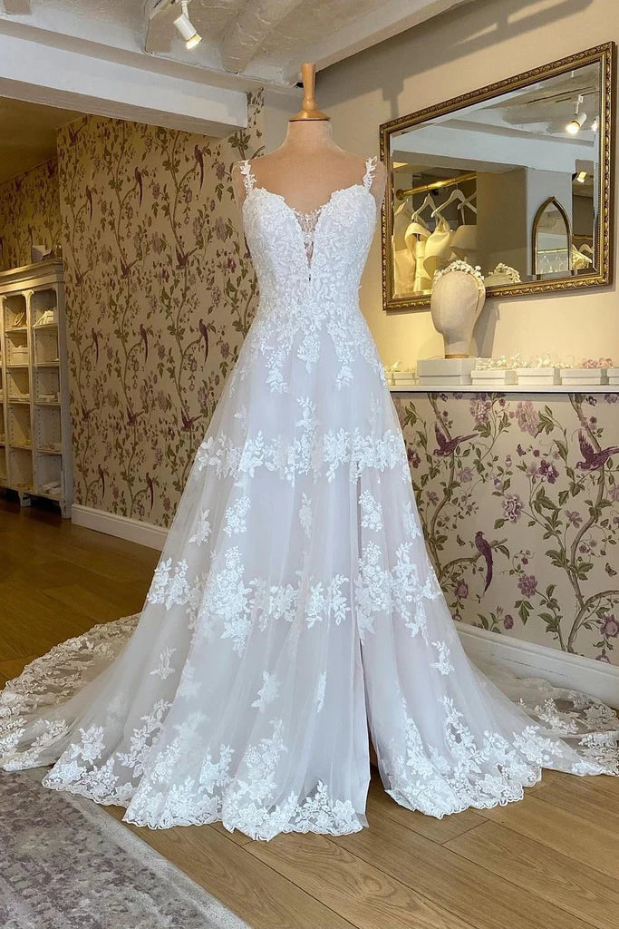Boho Lace Wedding Dresses A-Line V-Neck Spaghetti Straps MyChicDress Boho Lace Wedding Dresses A-Line V-Neck Spaghetti Straps MyChicDress