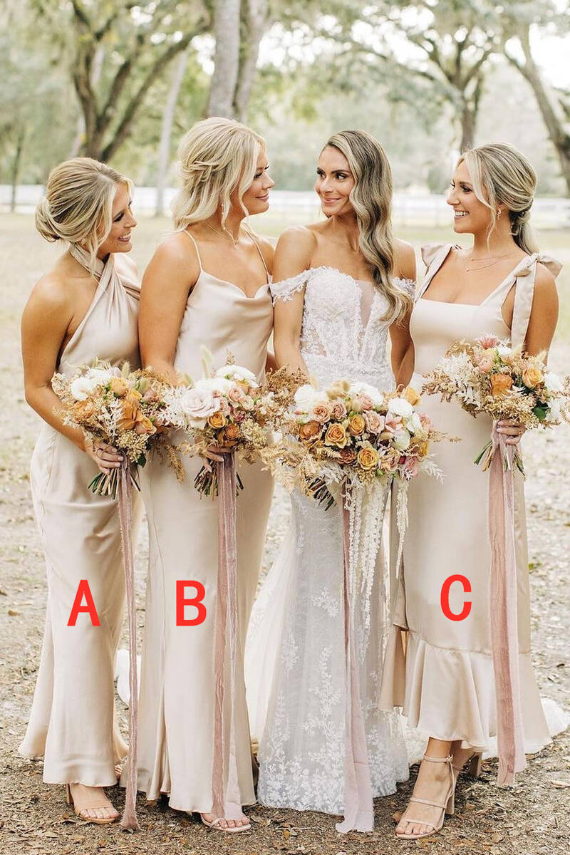 Champagne Mismatch Bridesmaid Dress Long Silk Satin Wedding Guest Dress US10 / Same as Picture / A Champagne Mismatch Bridesmaid Dress Long Silk Satin Wedding Guest Dress US10 / Same as Picture / A