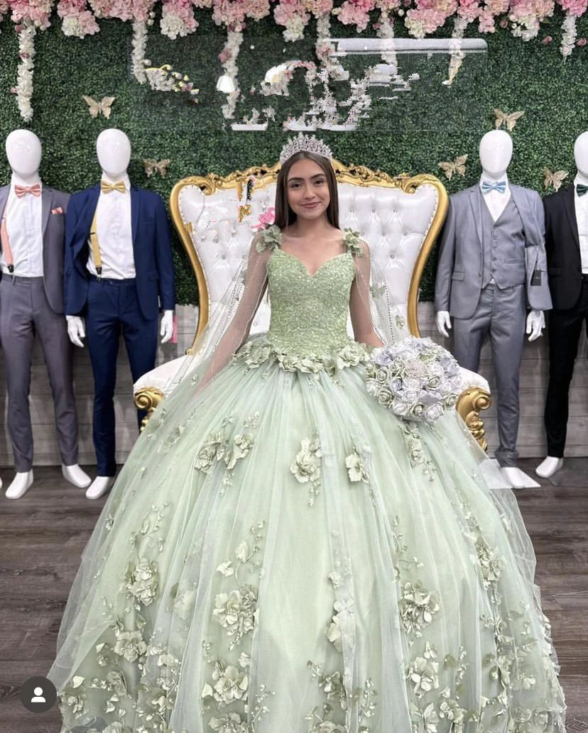 Cheap 3D Flowers Plus Size Sage Green Quinceanera Dresses MyChicDress Cheap 3D Flowers Plus Size Sage Green Quinceanera Dresses MyChicDress