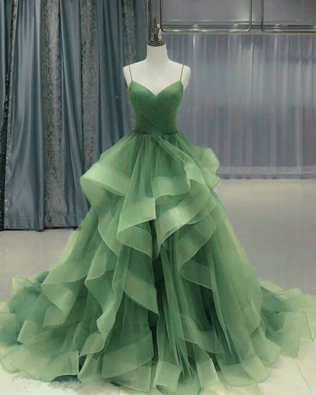 Cheap Sage Green Quinceanera Dresses Organza Ruffles with Spaghetti St MyChicDress Cheap Sage Green Quinceanera Dresses Organza Ruffles with Spaghetti St MyChicDress