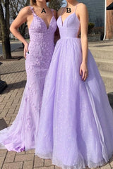 Cheap Lavender Lace Prom Dresses A line Violet Purple Formal Dress