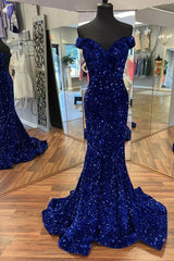 Cheap Long Formal Dress Royal Blue Prom Dress Sequins Mermaid