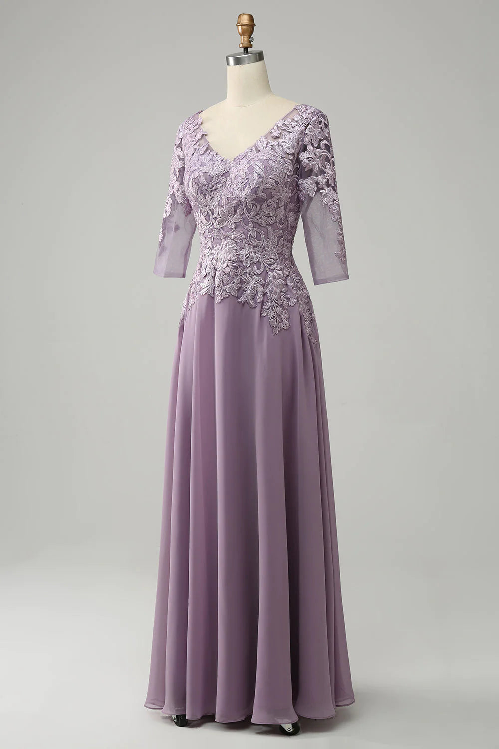 Chiffon Long Lavender Mother of the Bride Dress V Neck Appliques US14W / Custom Color Chiffon Long Lavender Mother of the Bride Dress V Neck Appliques US14W / Custom Color