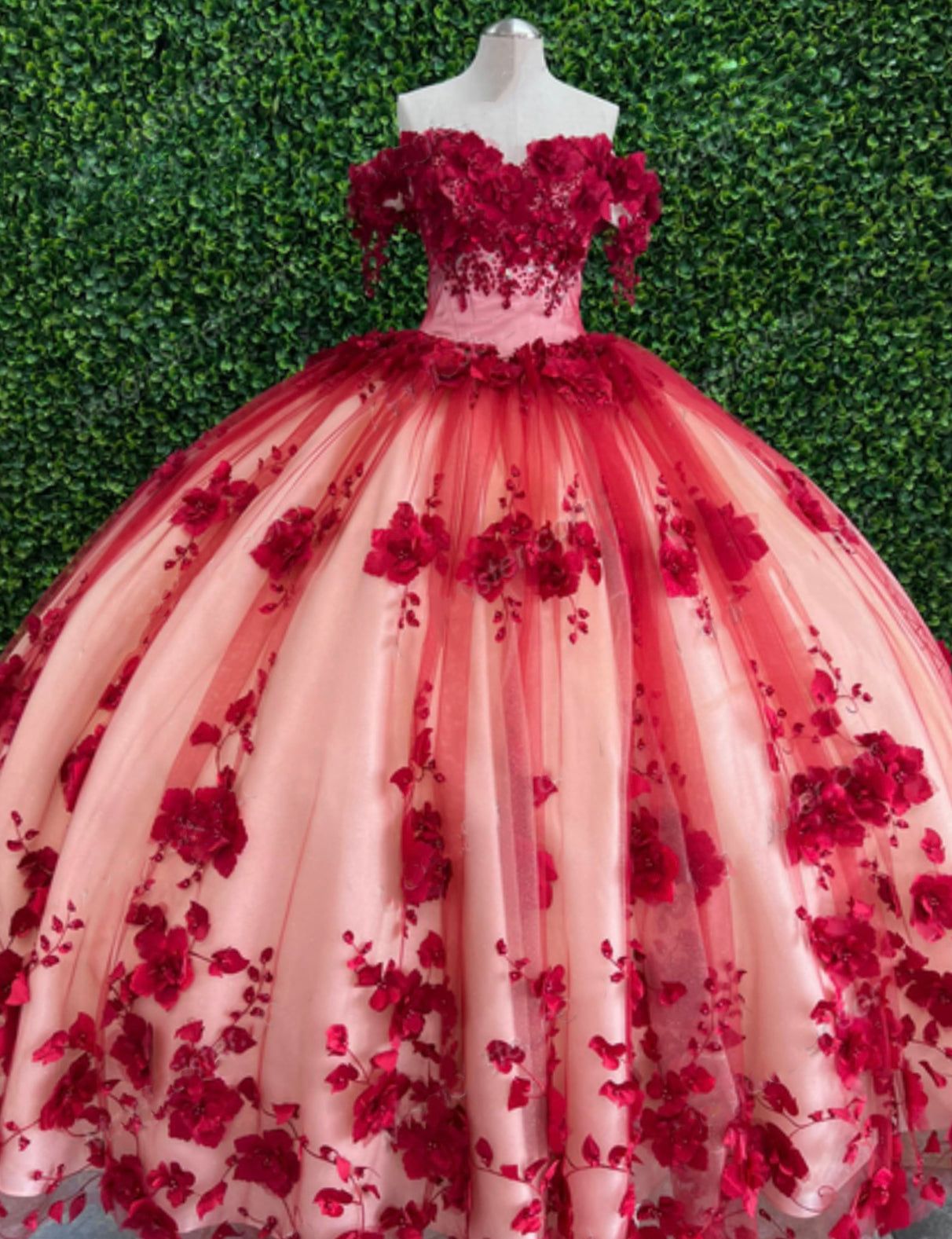 2026 Custom Made 3D Flower Dark Red Lace Quinceanera Dresses Off the Shoulder Dark Red / US10 2026 Custom Made 3D Flower Dark Red Lace Quinceanera Dresses Off the Shoulder Dark Red / US10