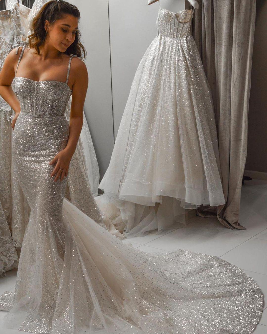 Custom Made Mermaid Silver Sequins Wedding Dresses – MyChicDress
