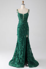 Dark Green Prom Dresses Lace Mermaid Formal Dress Long