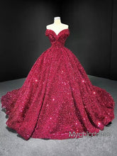 Dark Red Quinceanera Dresses Sequin Off the Shoulder Glitter Wedding Gown - MyChicDress