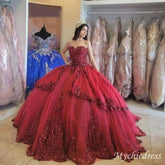 2025 Discount Burgundy Sequin Quince 15 Dresses Sweetheart Sleeveless - MyChicDress