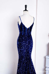 Elegant Mermaid Long Formal Dress Royal Blue Sequin Prom Dress