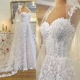 Elegant White Lace Wedding Dresses Sleeveless V-Neck Appliques - MyChicDress