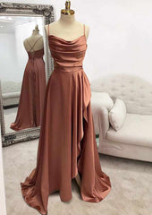 Floor-Length Satin Rust Formal Dress for Wedding Guests