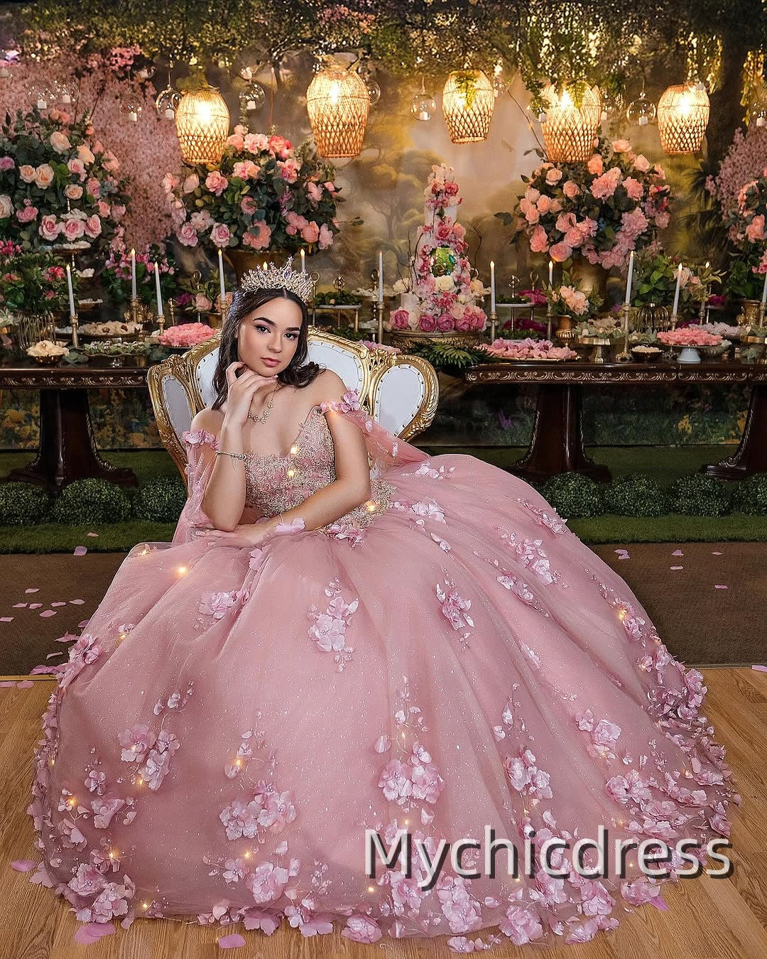 pink dress for 15 Gold Pink Princess Girl Sweet 15 Quinceanera Dress Ball Gowns US2 / Pink