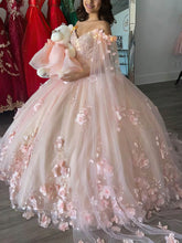 Floral Ball Gown Sweet 16 Dress Pearls Pink Quince Dresses With Wraps