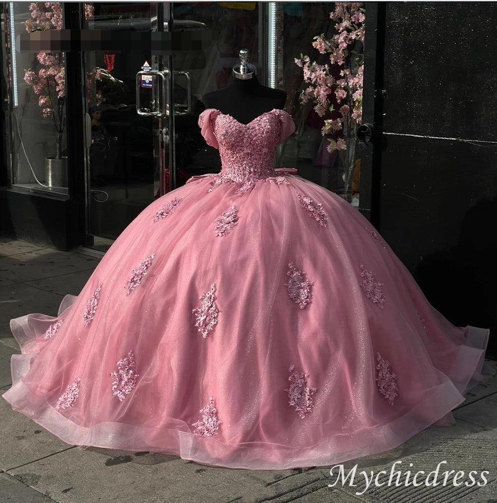 Quinceanera Dresses Vintage Pink Prom Dress Glitter Ball Gown Vintage Pink Quinceanera Dresses Lace Off The Shoulder With Bow US14 Pink Quinceanera Dresses Vintage Pink Prom Dress Glitter Ball Gown Vintage Pink Quinceanera Dresses Lace Off The Shoulder With Bow US14 Pink