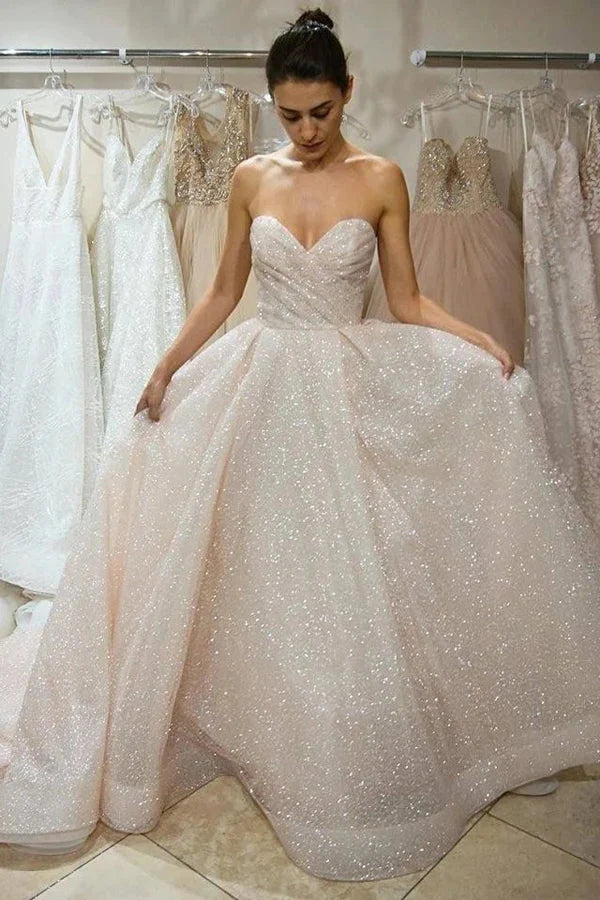 Glitter Wedding Dress Strapless A Line Beach Bridal Gown – MyChicDress