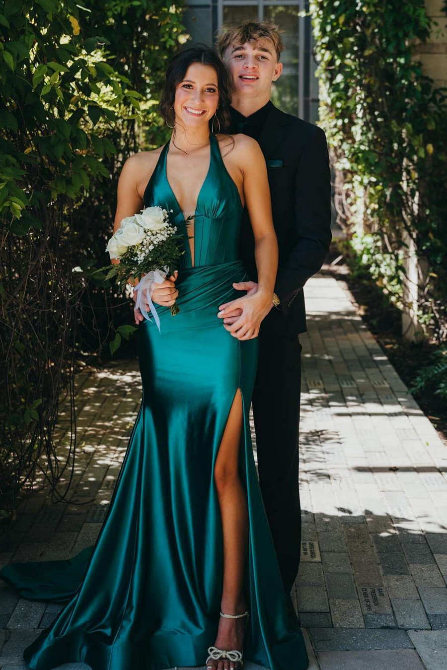 Halter UK Evening Dress Green Ruched Mermaid with Slit MyChicDress Halter UK Evening Dress Green Ruched Mermaid with Slit MyChicDress