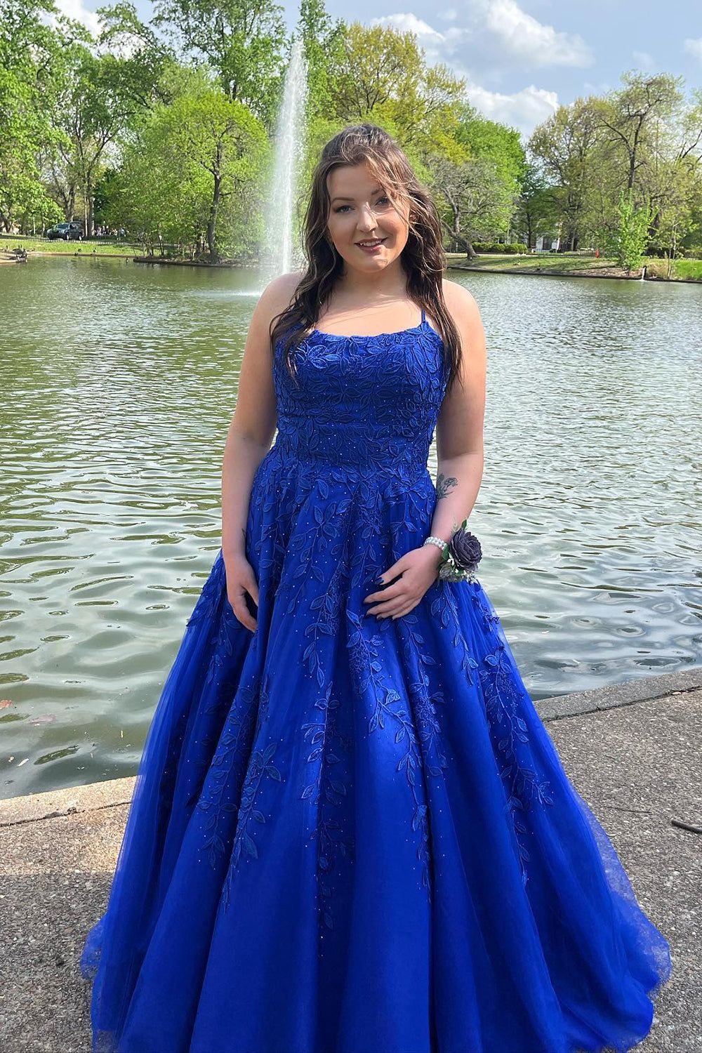 Hot Royal Blue Lace Applique Prom Dresses A Line Long UK Evening Gown Royal Blue / US14W Hot Royal Blue Lace Applique Prom Dresses A Line Long UK Evening Gown Royal Blue / US14W