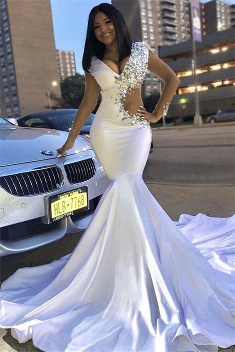Satin Prom Dresses Nice White Diamond Prom Dress Outlet (Hot