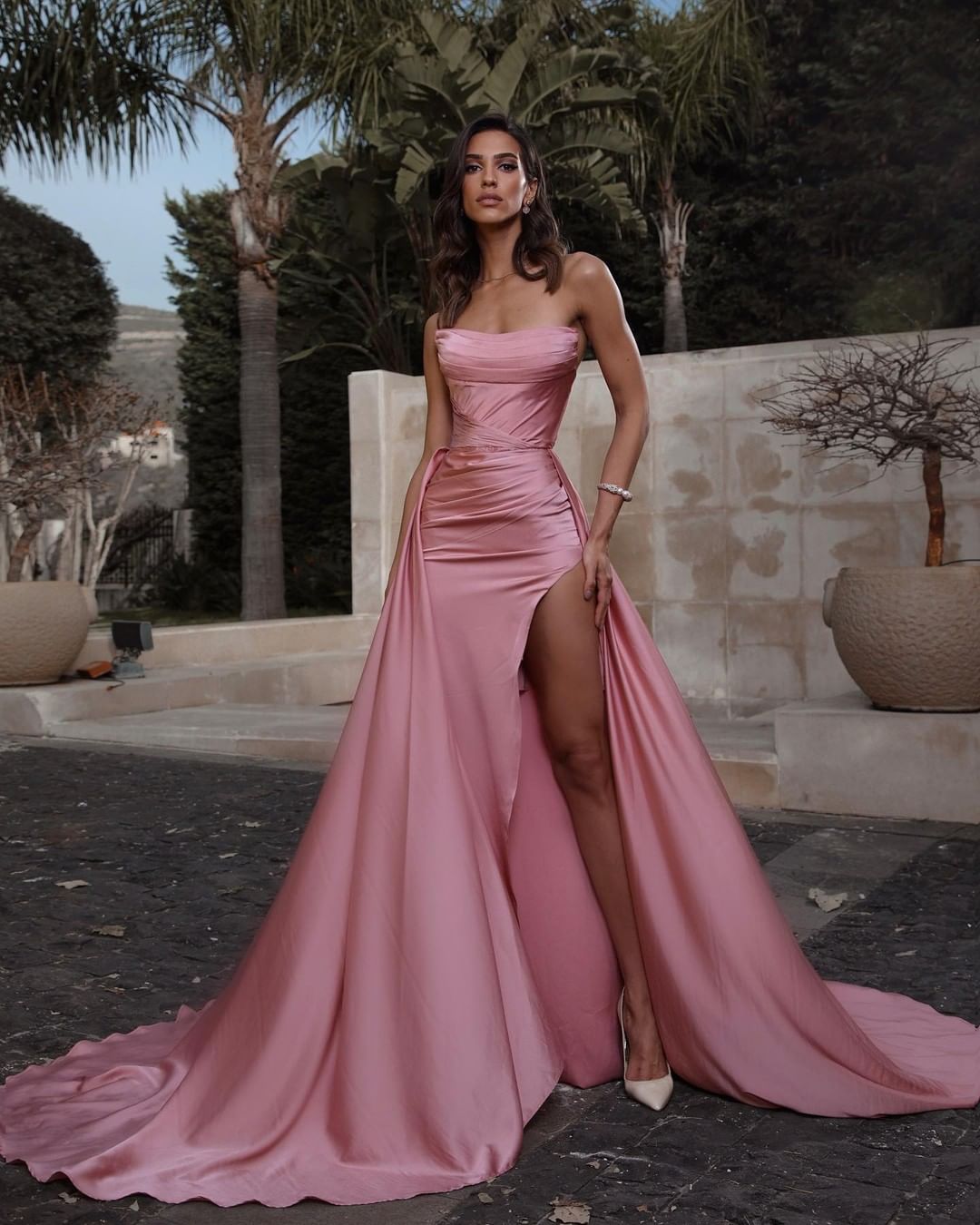 Pink Evening Gowns With Train Pink Prom Gowns Uk Prom Frocks